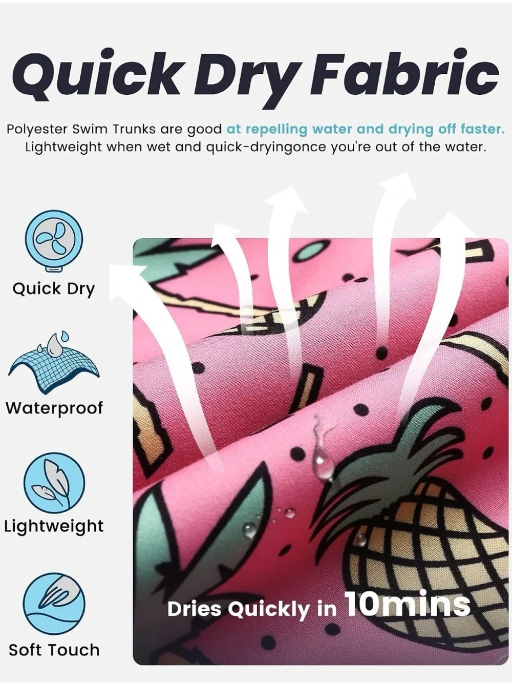 Men's Pink Pineapple Print Swim Trunks with Green Accents